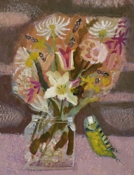Spring Flowers and Budgies Painting by Arabella Shand