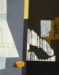A peeled and carefully golden wonder sculpture against a 2 grey background Print by Bruce McLean