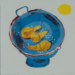 Blue Colander with Pears Print by Chloe Cheese