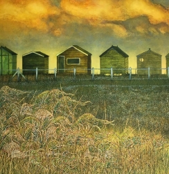Winter Beach Huts Painting by Chris Wenlock