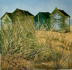 Beach Huts and Sand Dunes Painting by Chris Wenlock