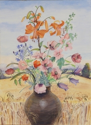 Summer Flowers in a Cornfield Painting by Joan Warburton