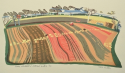Pink Stubble and Straw Bales Print by Moss Fuller