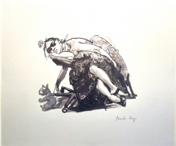 The girl who has been sick resting, with her cuddly toy Print by Paula Rego