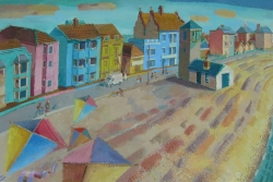 Flying Kites, Aldeburgh Painting by Ronald Hellen