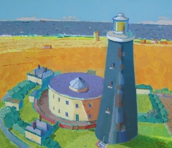 Channel Shipping Passing old Lighthouse Painting by Ronald Hellen