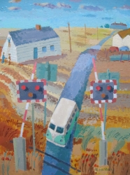Level Crossing and VW Camper Van Painting by Ronald Hellen