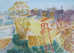 Bungalows and Found Objects, Dungeness Painting by Ronald Hellen