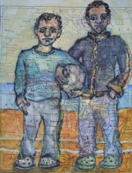 Two Boys holding a Football Painting by Sula Rubens