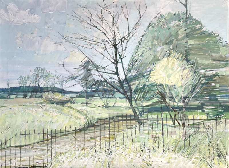 Fence and Stream by Anthony Atkinson  RCA (1929 - 2014)