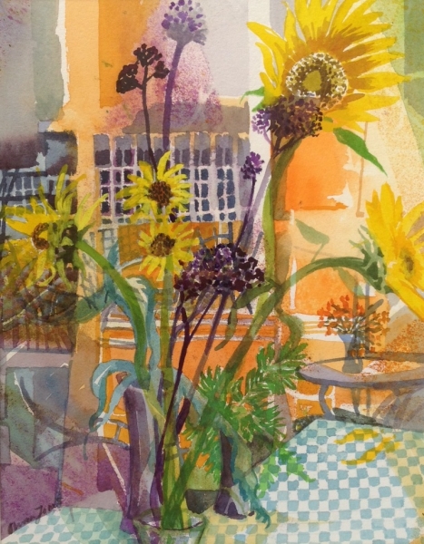Interior with Sunflowers by Olwen Jones  RWS RE (1945)