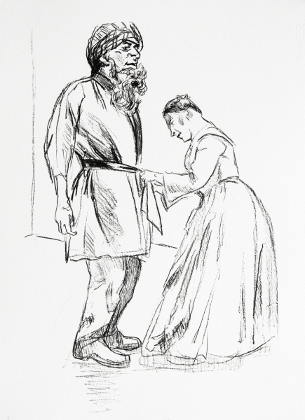 Dressing him up as Blue Beard Dressing him up as Blue Beard by Dame Paula Rego (1935)