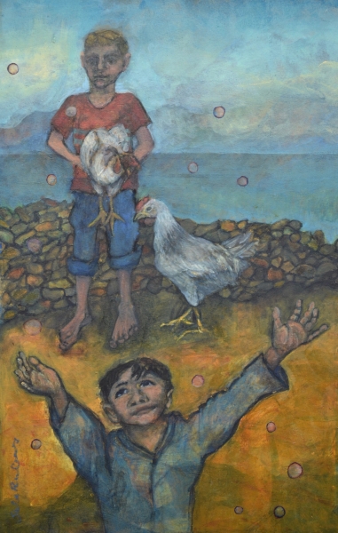 Two Boys with Chicken and Bubbles Two Boys with Chicken and Bubbles by Sula Rubens RWS