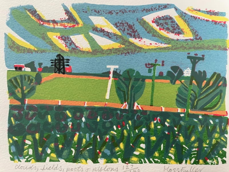 Clouds, Fields, Posts and Pylons by Moss Fuller  RCA (1937 - 2021)