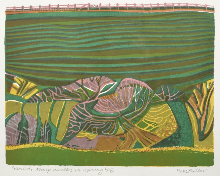 Cornish Sheep Walkers in Spring by Moss Fuller  RCA (1937 - 2021)